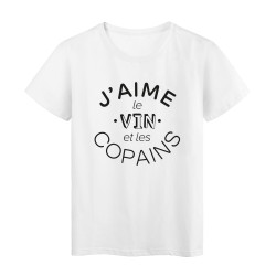 T-Shirt imprimé citation humour j'aime le vin et les copains
