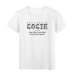 T-Shirt imprimé citation humour recherche sosie pour aller travailler a ma place 