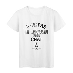 T-Shirt imprimé citation humour je peux pas j'ai l'anniversaire de mon chat