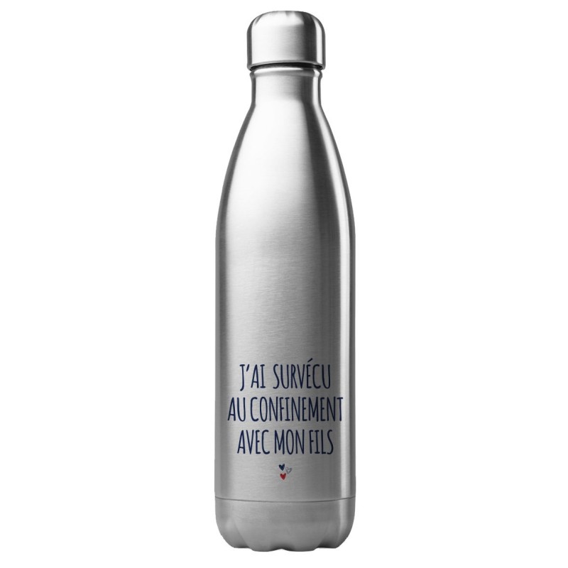 Bouteille gourde isotherme en acier inoxydable 500 ml j'ai survécu au confinement avec mon fils