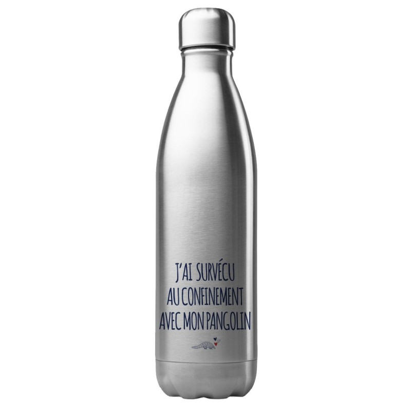 Bouteille gourde isotherme en acier inoxydable 500 ml j'ai survécu au confinement avec mon pangolin