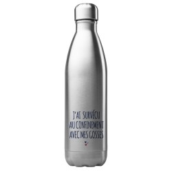 Bouteille gourde isotherme en acier inoxydable 500 ml j'ai survécu au confinement avec mes gosses