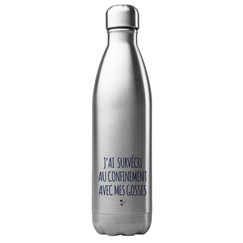 Bouteille gourde isotherme en acier inoxydable 500 ml j'ai survécu au confinement avec mes gosses