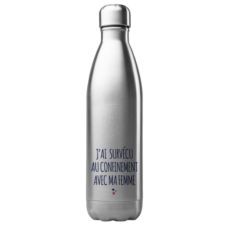 Bouteille gourde isotherme en acier inoxydable 500 ml j'ai survécu au confinement avec ma femme