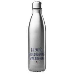 Bouteille gourde isotherme en acier inoxydable 500 ml j'ai survécu au confinement avec mon homme