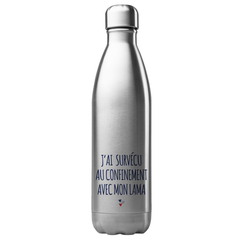 Bouteille gourde isotherme en acier inoxydable 500 ml j'ai survécu au confinement avec mon lama