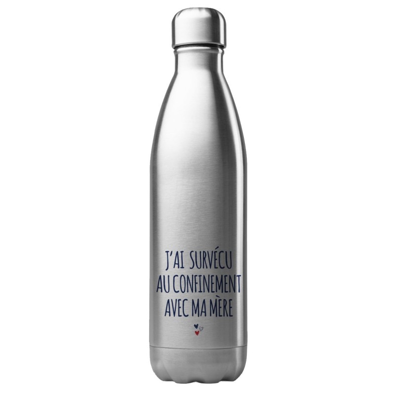 Bouteille gourde isotherme en acier inoxydable 500 ml j'ai survécu au confinement avec ma mere