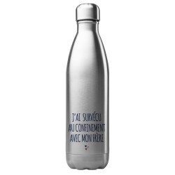 Bouteille gourde isotherme en acier inoxydable 500 ml j'ai survécu au confinement avec mon frere
