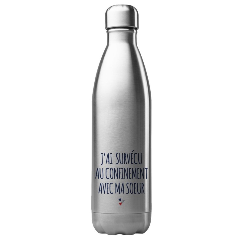 Bouteille gourde isotherme en acier inoxydable 500 ml j'ai survécu au confinement avec ma soeur
