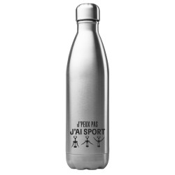 Bouteille gourde isotherme acier inox 500 ml imprimé citation J'peux pas j'ai sport