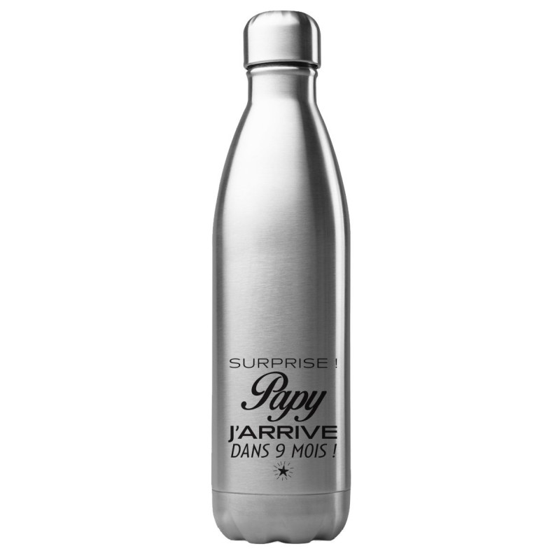 Bouteille gourde isotherme acier inox 500 ml imprimé citation Surprise papy j'arrive dans 9 mois