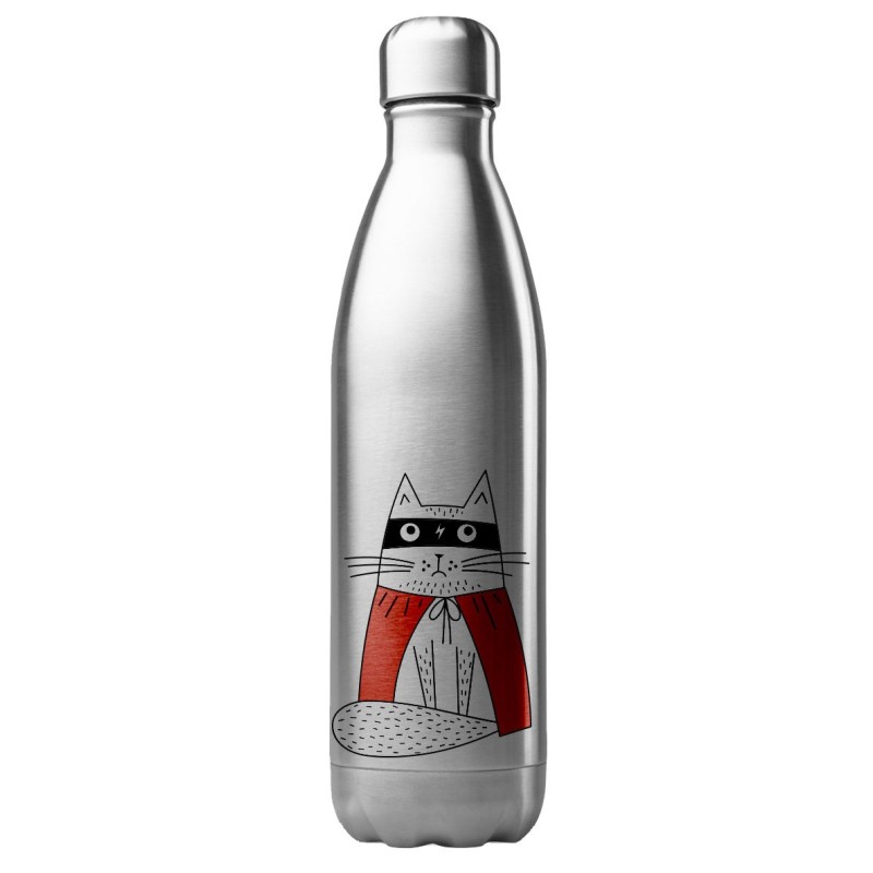Bouteille gourde isotherme acier inox 500 ml imprimé illustration Chat super héros