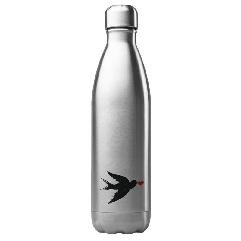 Bouteille gourde isotherme acier inox 500 ml imprimé illustration Hirondelle coeur