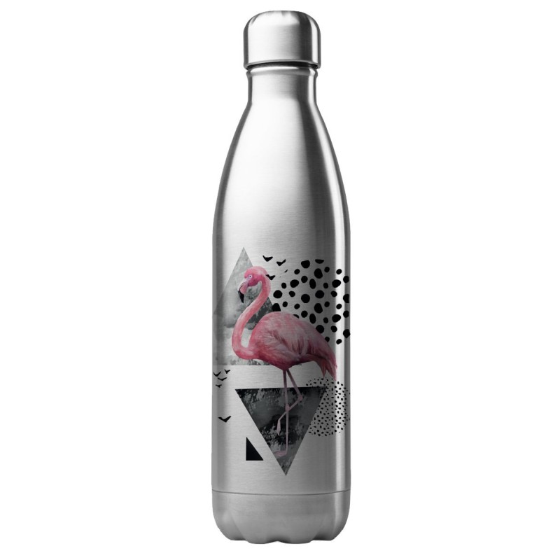 Bouteille gourde isotherme acier inox 500 ml imprimé illustration Flamant rose