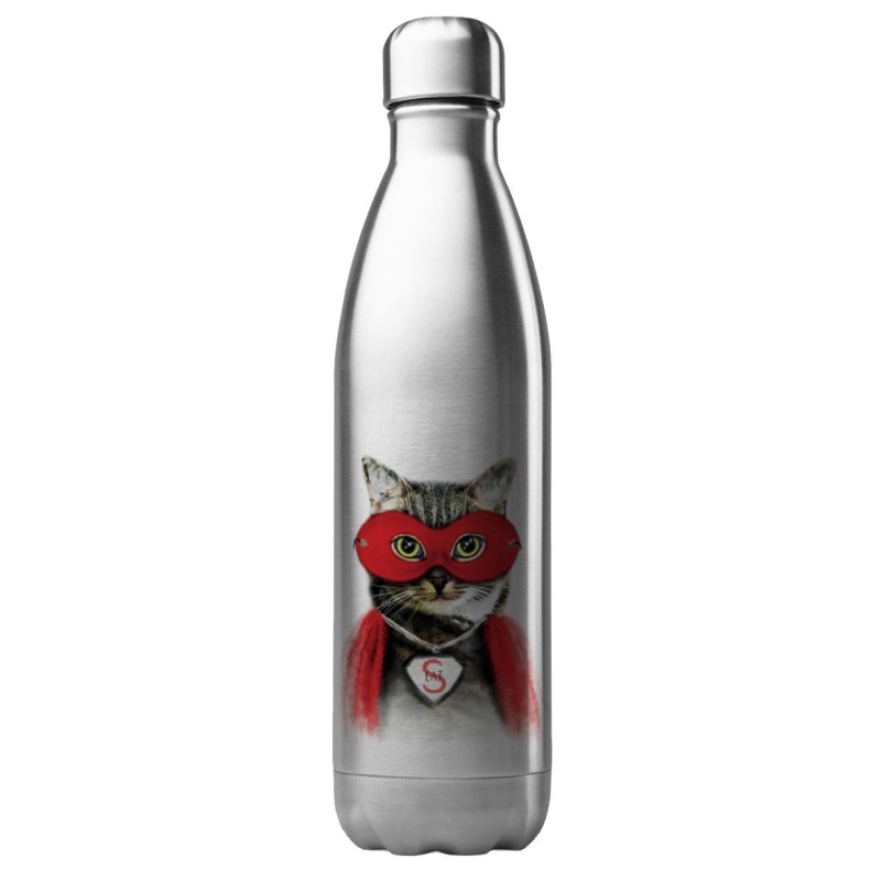 Bouteille gourde isotherme acier inox 500 ml imprimé illustration Chat super héros