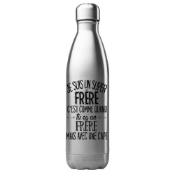 Bouteille gourde isotherme acier inox 500 ml imprimé citation Je suis un super frère avec une cape