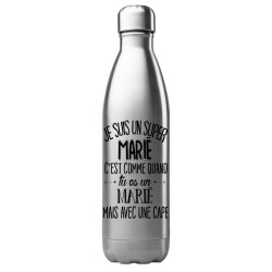 Bouteille gourde isotherme acier inox 500 ml imprimé citation Je suis un super marié avec une cape