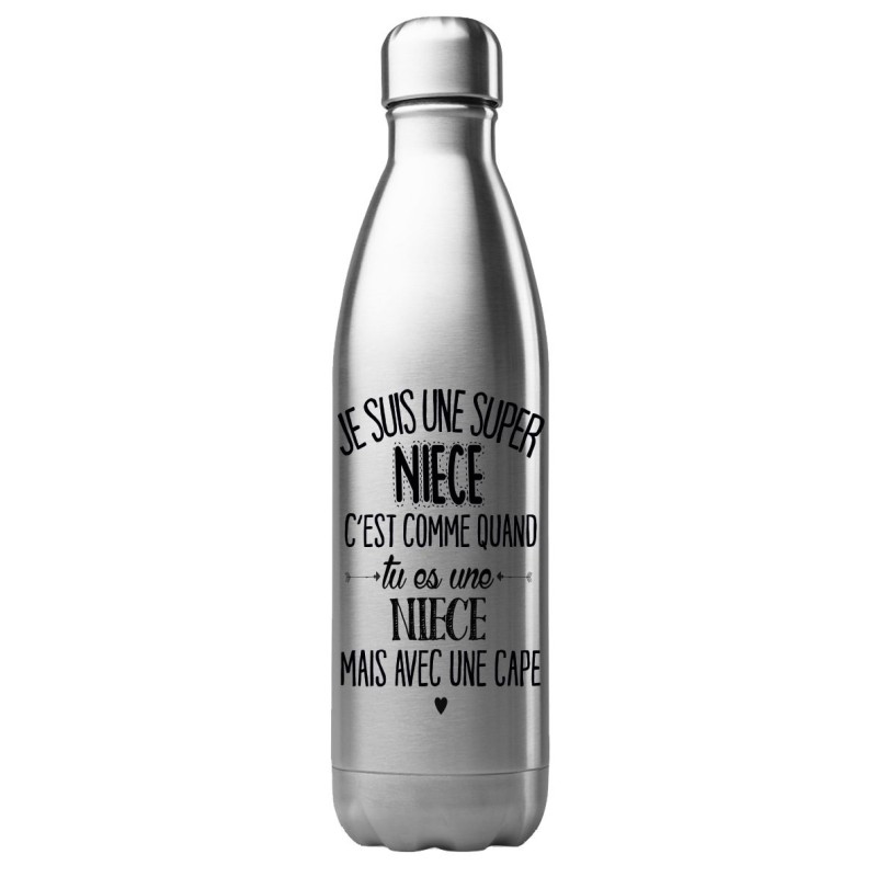 Bouteille gourde isotherme acier inox 500 ml imprimé citation Je suis une super nièce avec une cape