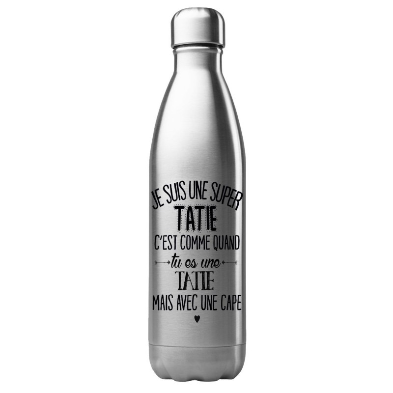 Bouteille gourde isotherme acier inox 500 ml imprimé citation Je suis une super tatie avec une cape