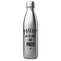 Bouteille gourde isotherme acier inox 500 ml imprimé citation Parfait de la tête au pieds