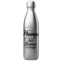 Bouteille gourde isotherme acier inox 500 ml imprimé citation Merci nounou pour cette jolie année