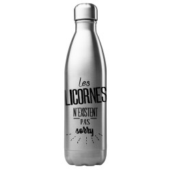 Bouteille gourde isotherme acier inox 500 ml imprimé citation humour Les licornes n'existent pas sorry