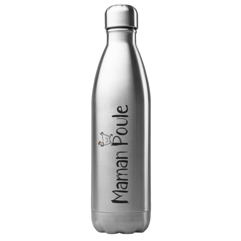 Bouteille gourde isotherme acier inox 500 ml imprimé citation maman poule