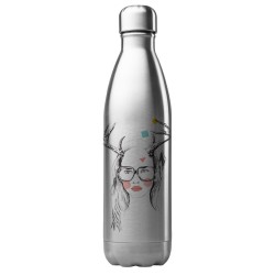 Bouteille gourde isotherme acier inox 500 ml imprimé illustration femme cerf