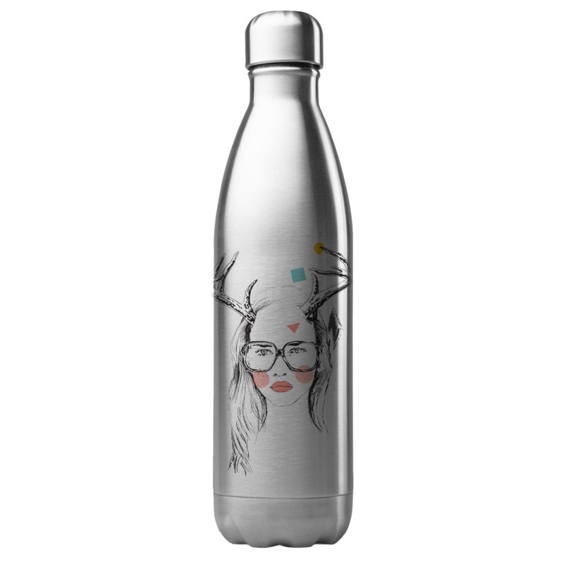 Bouteille gourde isotherme acier inox 500 ml imprimé illustration femme cerf