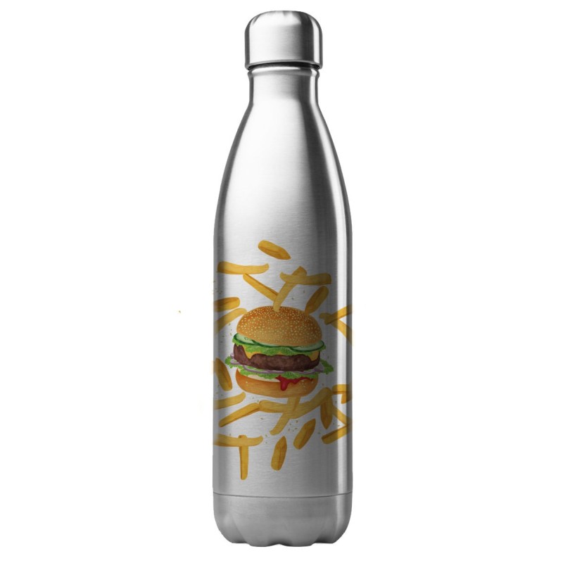 Bouteille gourde isotherme acier inox 500 ml imprimé illustration Hamburger fritte