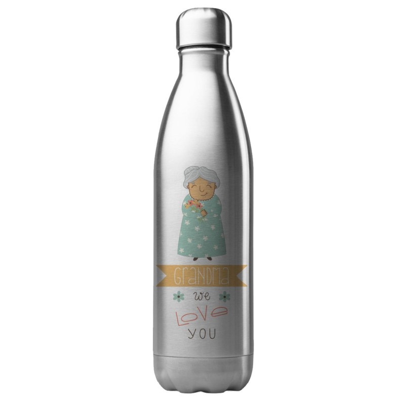 Bouteille gourde isotherme acier inox 500 ml imprimé illustration grand mere