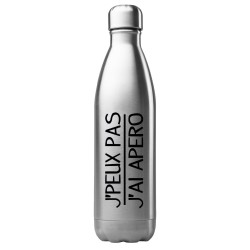 Bouteille gourde isotherme acier inox 500 ml imprimé citation humour J'peux pas j'ai apéro