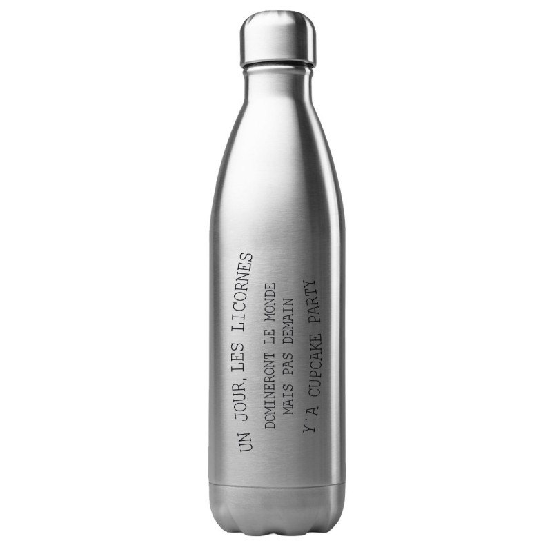 Bouteille gourde isotherme acier inox 500 ml imprimé citation Un jour les licornes domineront le monde