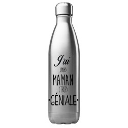 Bouteille gourde isotherme acier inox 500 ml imprimé citation Fête des mères j'ai une maman trop géniale