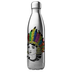 Bouteille gourde isotherme acier inox 500 ml imprimé illustration indien fille