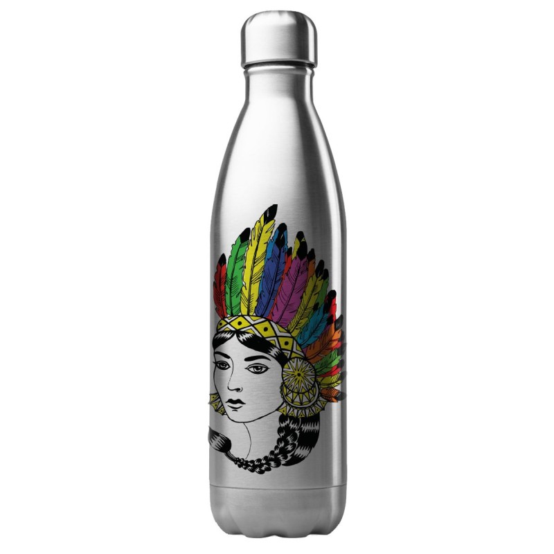 Bouteille gourde isotherme acier inox 500 ml imprimé illustration indien fille