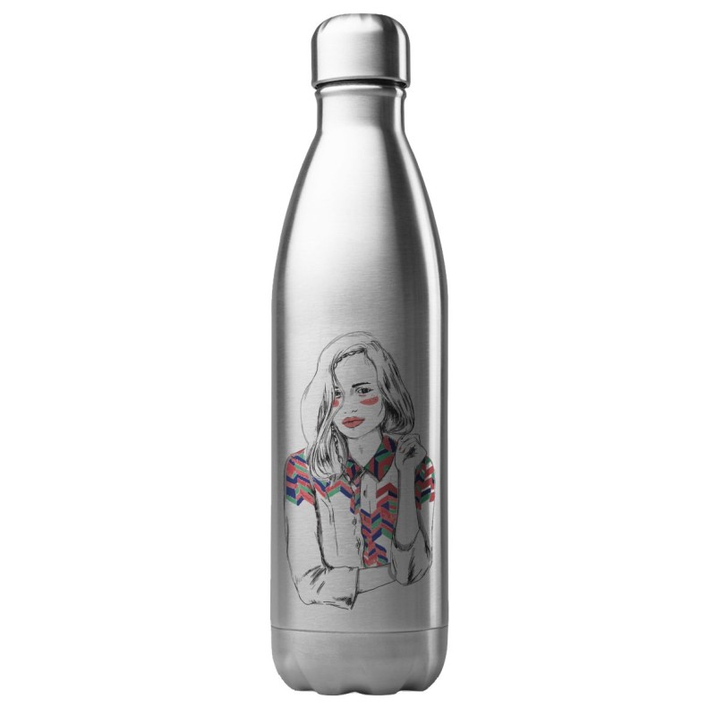 Bouteille gourde isotherme acier inox 500 ml imprimé illustration fille art