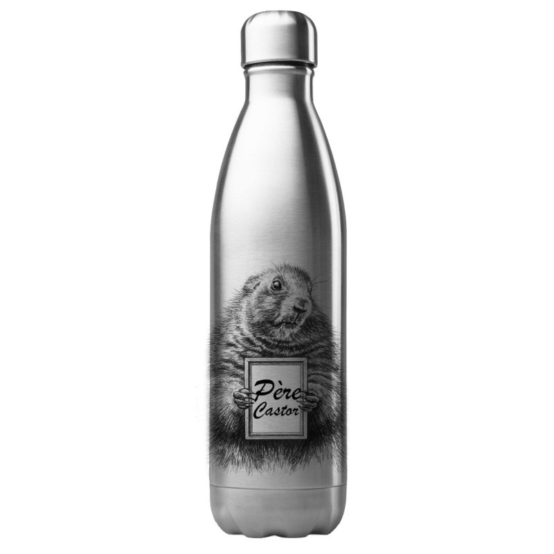 Bouteille gourde isotherme acier inox 500 ml imprimé citation humour père castor