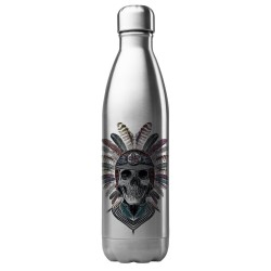 Bouteille gourde isotherme acier inox 500 ml imprimé illustration Tête de mort skull indien