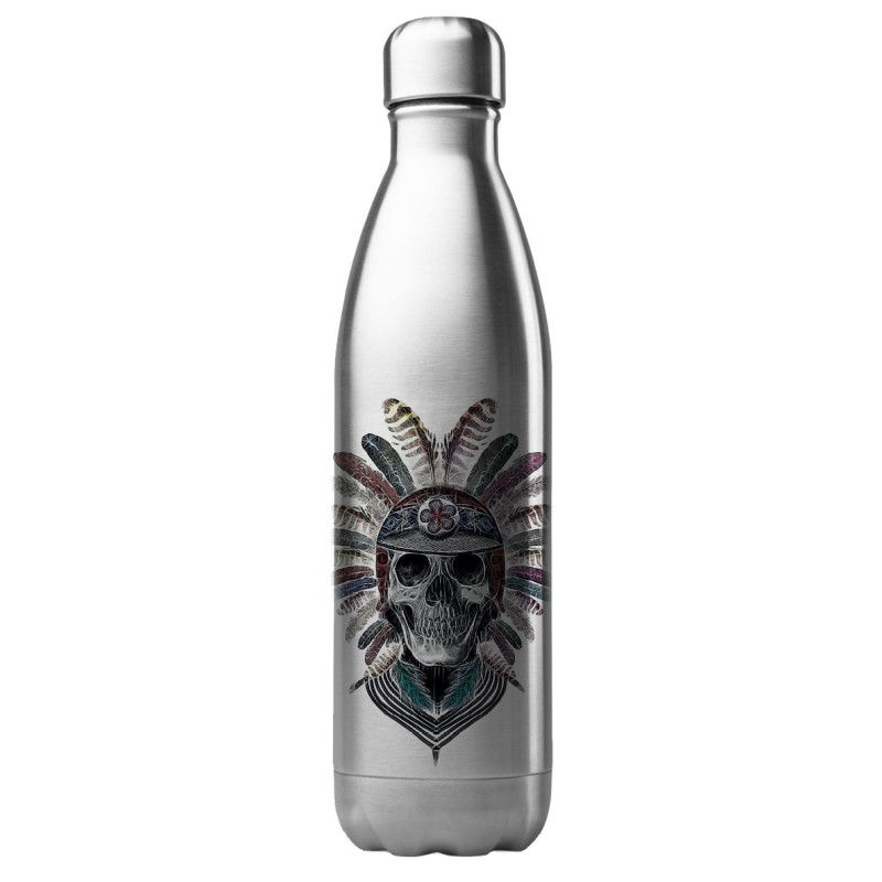 Bouteille gourde isotherme acier inox 500 ml imprimé illustration Tête de mort skull indien