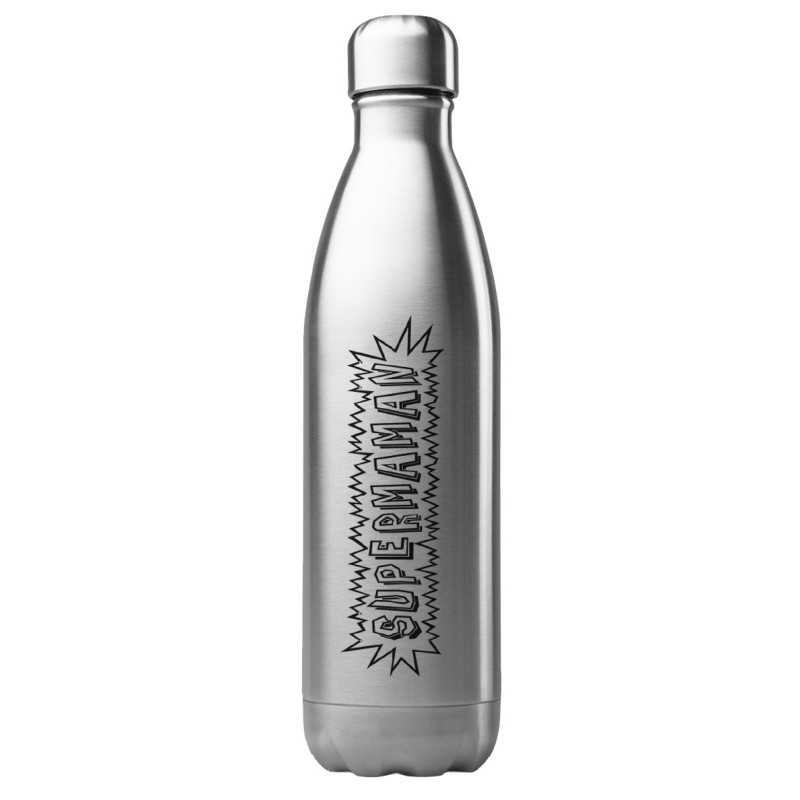Bouteille gourde isotherme acier inox 500 ml imprimé citation Super maman