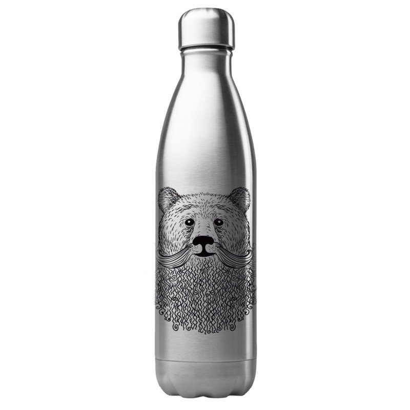 Bouteille gourde isotherme acier inox 500 ml imprimé illustration ours barbe