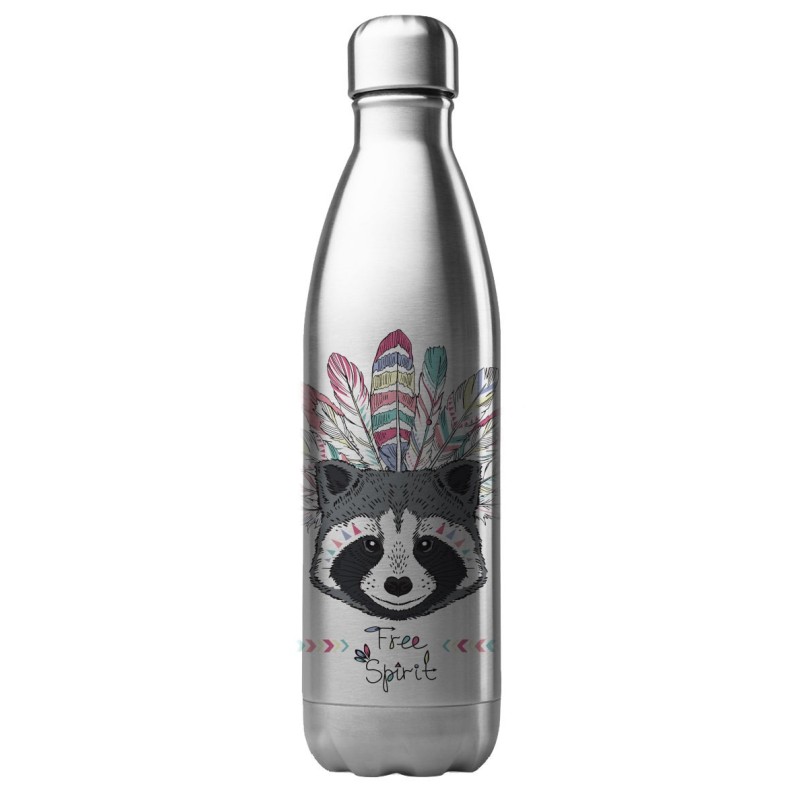 Bouteille gourde isotherme acier inox 500 ml imprimé illustration Raton laveur indien