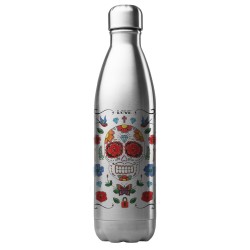 Bouteille gourde isotherme acier inox 500 ml imprimé illustration Tête de mort mexicain