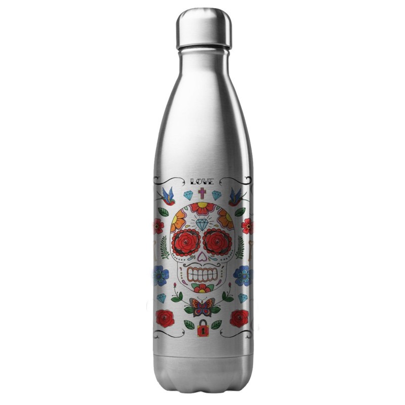 Bouteille gourde isotherme acier inox 500 ml imprimé illustration Tête de mort mexicain