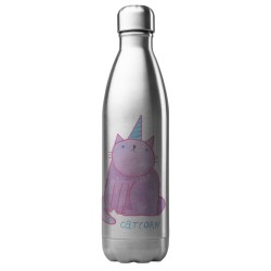 Bouteille gourde isotherme acier inox 500 ml imprimé illustration Chat licorne
