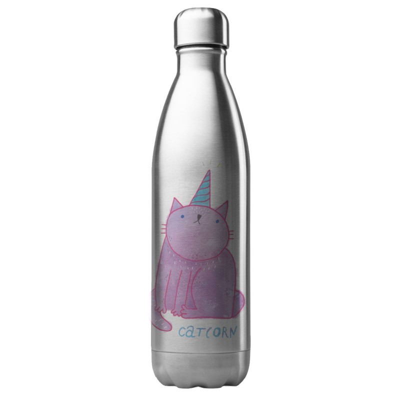 Bouteille gourde isotherme acier inox 500 ml imprimé illustration Chat licorne