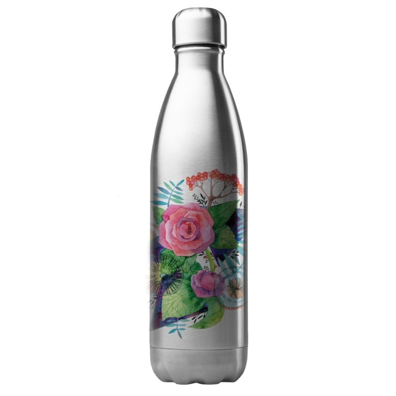 Bouteille gourde isotherme acier inox 500 ml imprimé illustration fleur