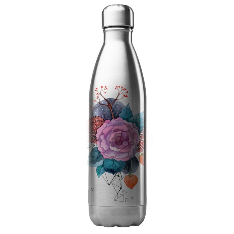Bouteille gourde isotherme acier inox 500 ml imprimé illustration fleur