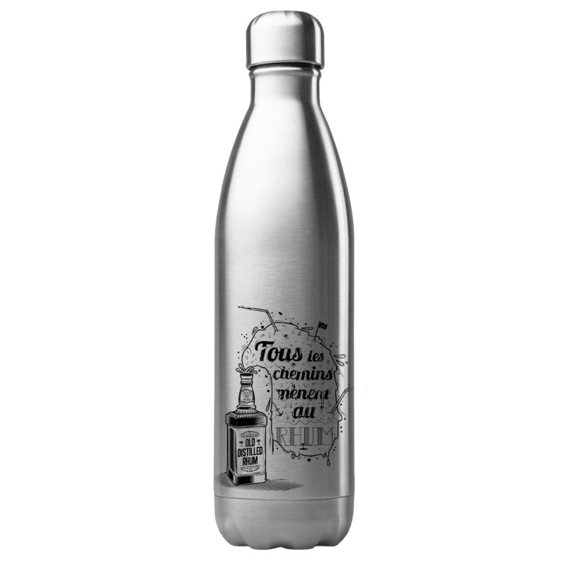 Bouteille gourde isotherme acier inox 500 ml imprimé illustration Tous les chemins mènent au rhum